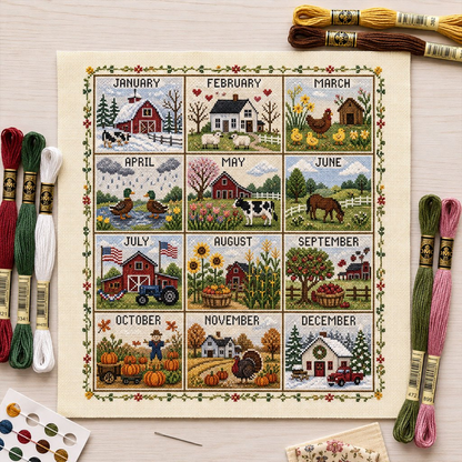 🔥 49% OFF Today | Stitch Through the Seasons – 12-Month Cross Stitch Collection 🌿🧵