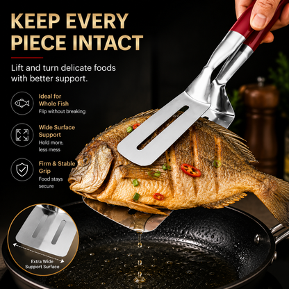 🍳 2-in-1 Stainless Steel Spatula Tongs – Grip, Flip & Serve