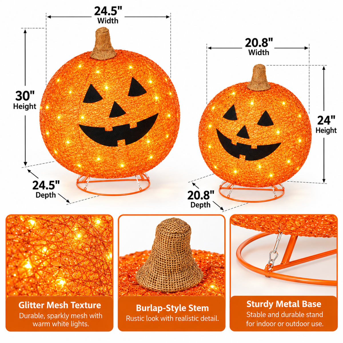 2pc Lighted Pop-Up Halloween Pumpkin Set