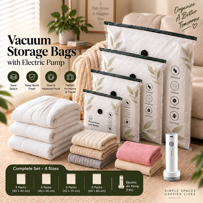 Vacuum Storage Bags with Rechargeable Electric Pump – Space Saving for Home & Travel