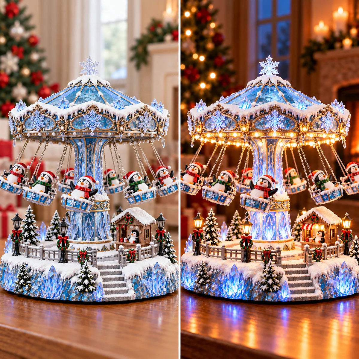 🎄 Christmas Sale 50% Off! 🐧 Penguin Winter Swing Carnival – Light-up Rotating Christmas Decoration ❄️✨