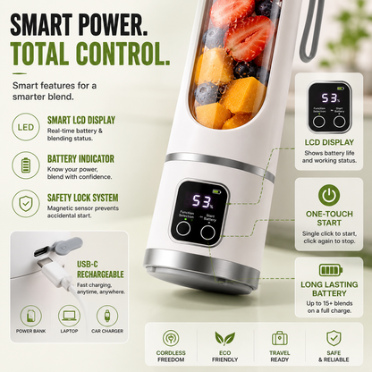 Smart Portable Blender – USB Rechargeable Personal Smoothie Maker with Digital Display