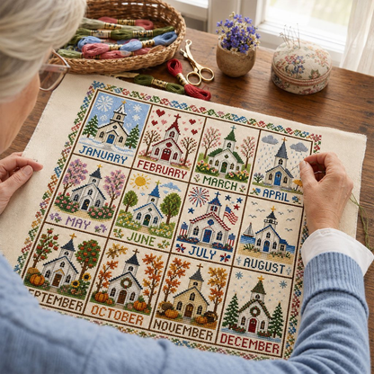 🔥 49% OFF Today | Stitch Through the Seasons – 12-Month Cross Stitch Collection 🌿🧵
