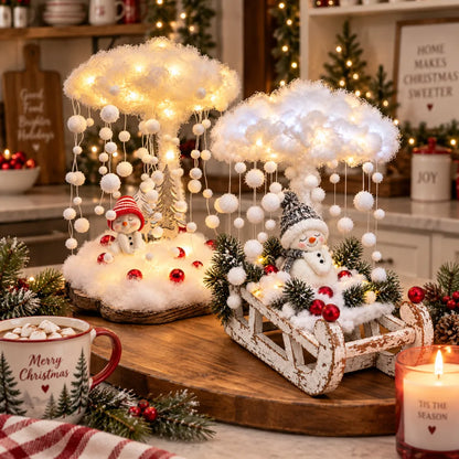 ☁️Lighted Snowfall Cloud Snowman Scene🎁