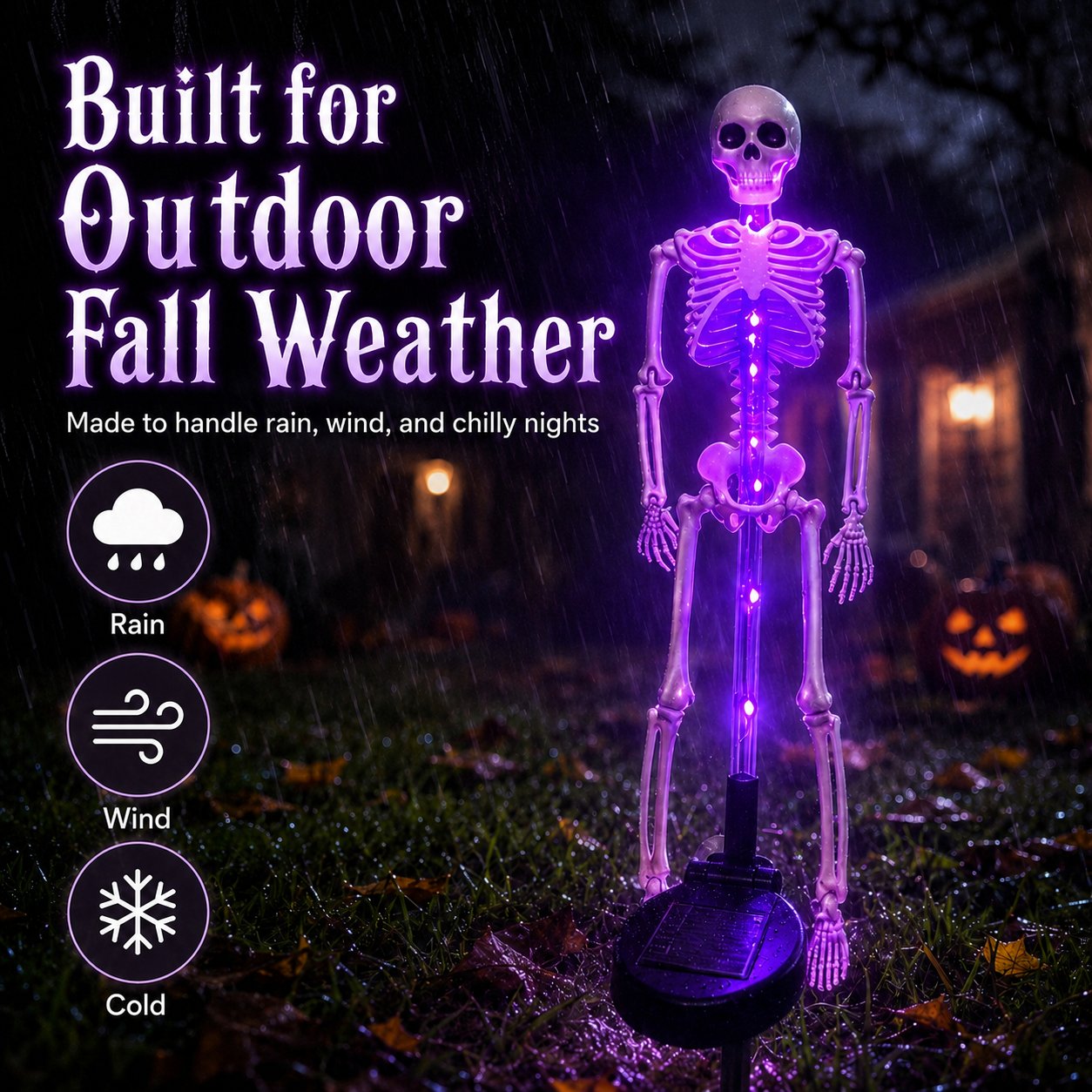 💀 Solar Purple Glow Skeleton Yard Stake