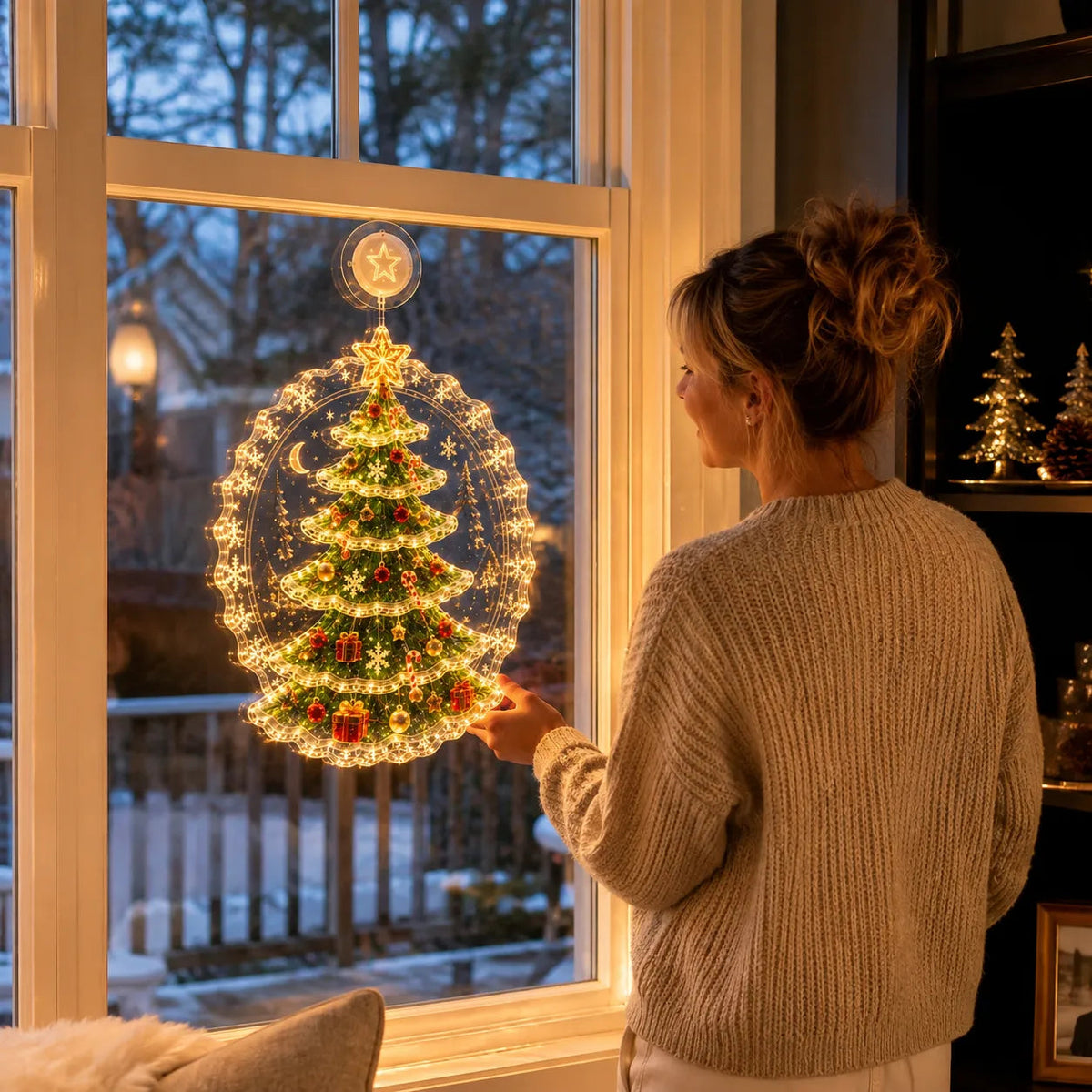 ✈️Last Day 50% OFF✨🎄Lighted Christmas Window Decoration with Suction Cup | Warm LED Window Light with Double-Layer Design & Multiple Festive Styles ✨