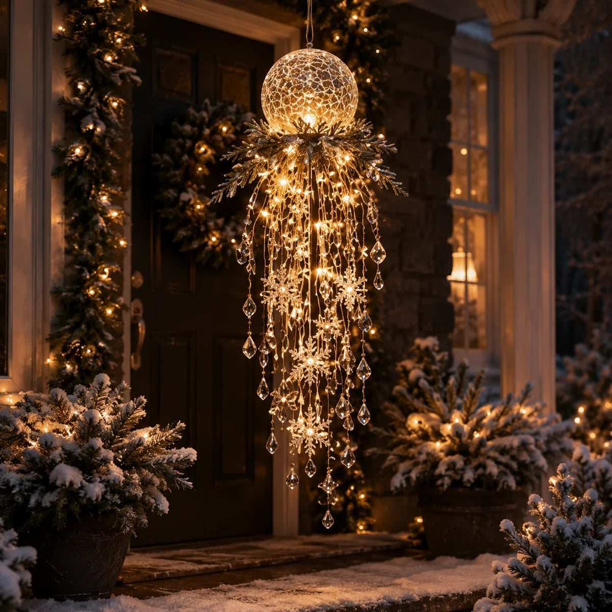 Crystal Cascade Christmas Light – Hanging Snowflake & Crystal LED Porch Décor ✨❄️