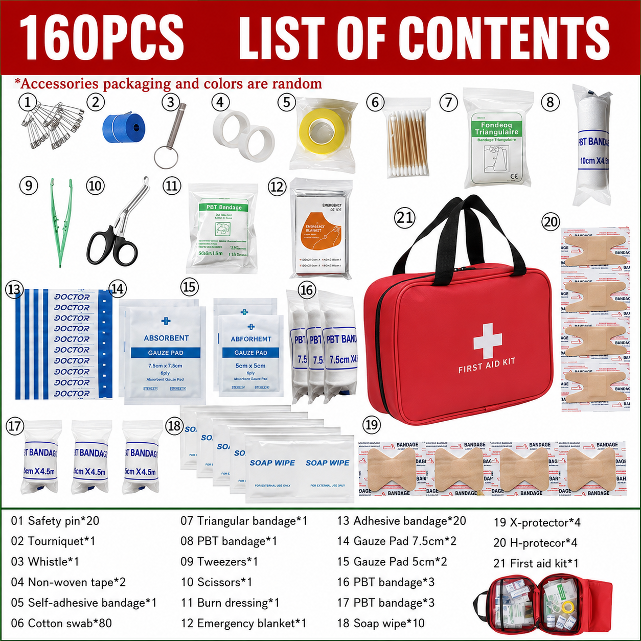 🚨Botiquín de primeros auxilios: kit de primeros auxilios para traumatismos de alta calidad, impermeable y portátil, adecuado para diversas situaciones de emergencia