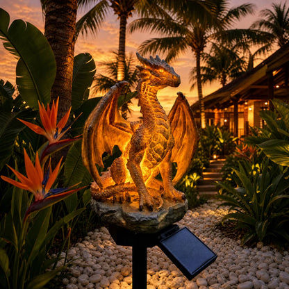 🔥LAST DAY 50% OFF✨Solar Dragon Garden Statue Light – Golden Ember Fantasy Outdoor Decor