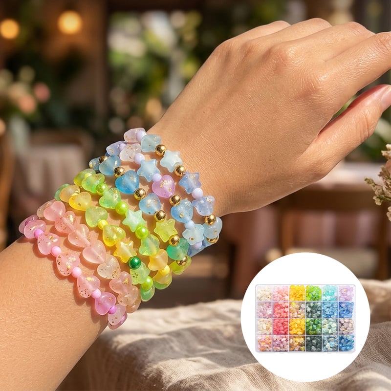 Colorful handmade star and heart bracelets
