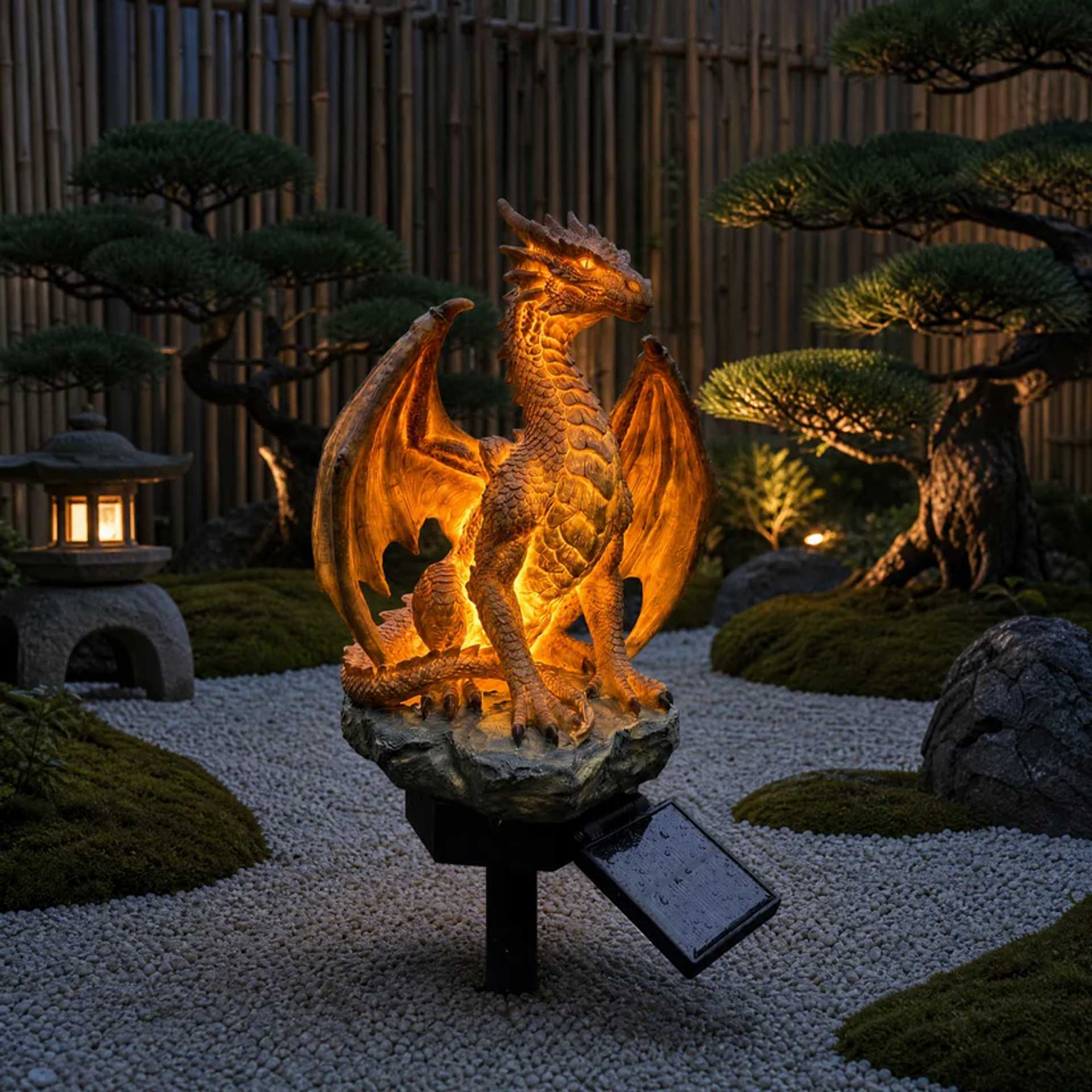 🔥LAST DAY 50% OFF✨Solar Dragon Garden Statue Light – Golden Ember Fantasy Outdoor Decor