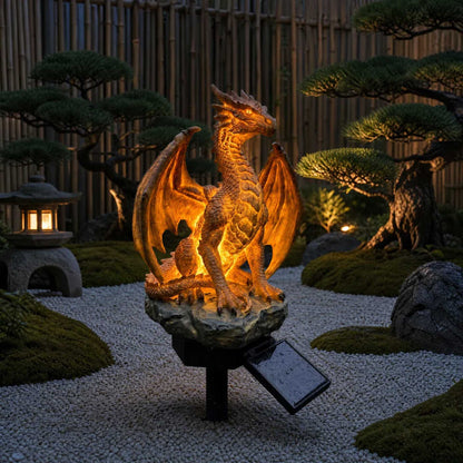 🔥LAST DAY 50% OFF✨Solar Dragon Garden Statue Light – Golden Ember Fantasy Outdoor Decor