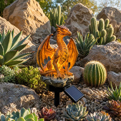 🔥LAST DAY 50% OFF✨Solar Dragon Garden Statue Light – Golden Ember Fantasy Outdoor Decor
