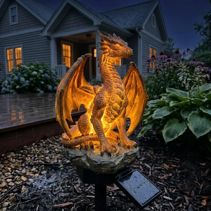 🔥LAST DAY 50% OFF✨Solar Dragon Garden Statue Light – Golden Ember Fantasy Outdoor Decor