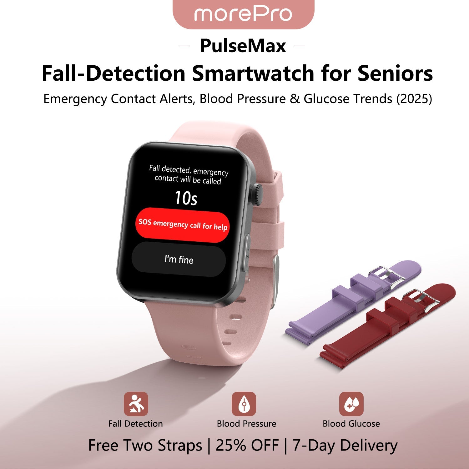 Best Upgrade PulseMax Fall Detection Watch With Blood Glucose+Blood Pressure Monitoring+Calls 2026