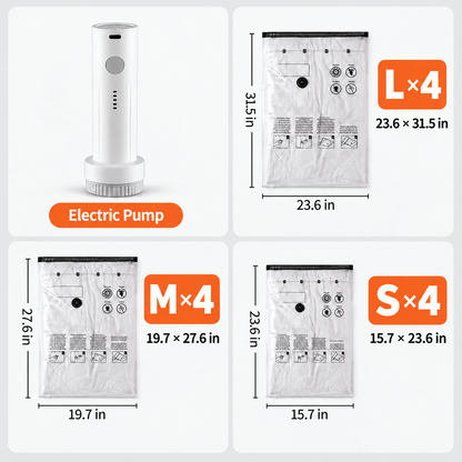 Vacuum Storage Bags with Rechargeable Electric Pump – Space Saving for Home & Travel