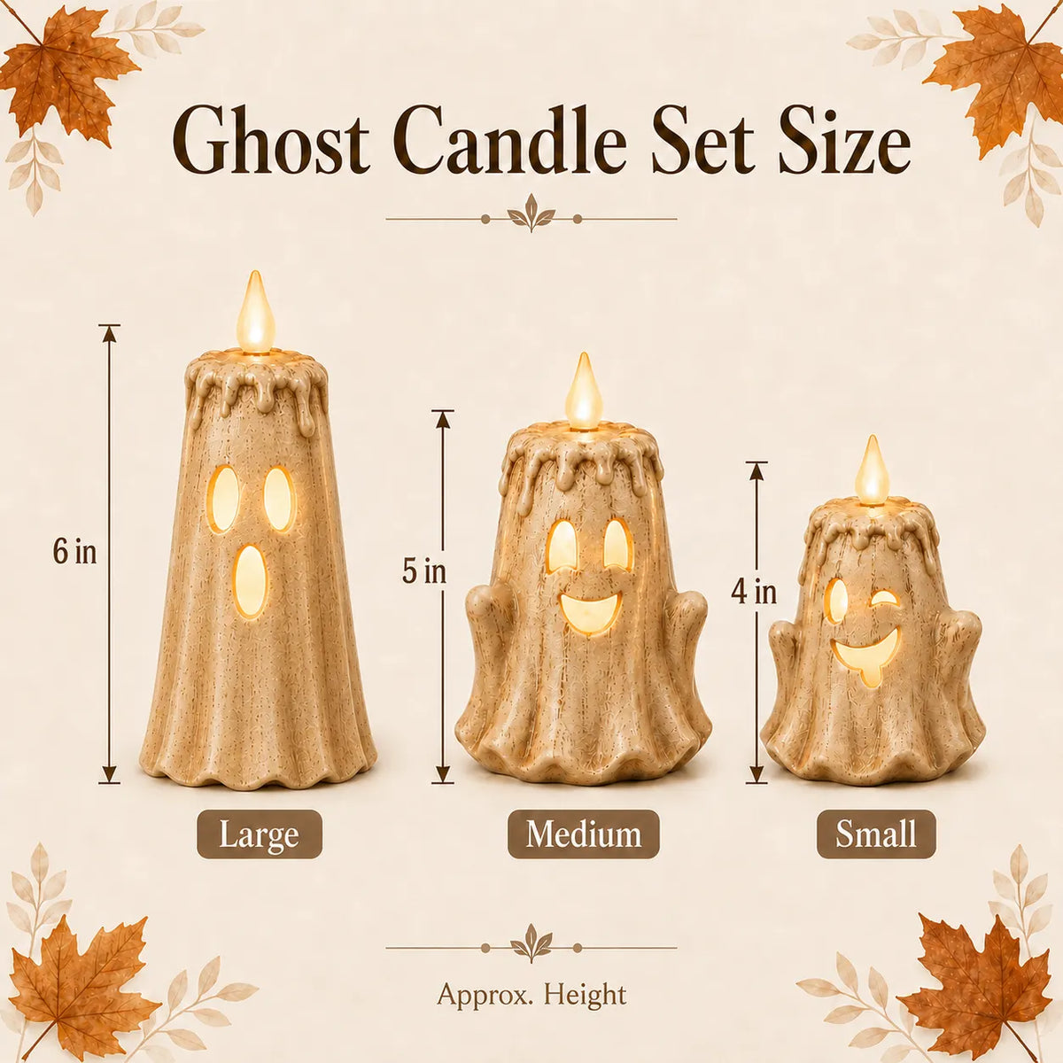 3-Piece Glowing Ghost Candle Set – Cozy Halloween Decor
