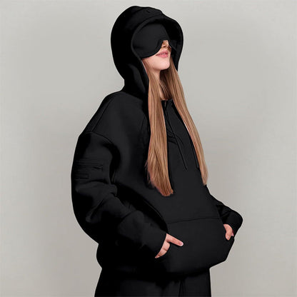 Airplane Model Travel Hoodie Eye Mask Built in Long Sleeve Oversized Sweatshirt