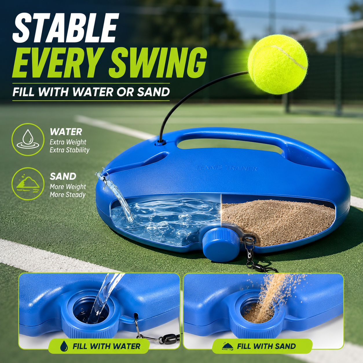 🎾 Last Day 60% OFF⏰Solo Tennis Trainer Rebound Set – Practice Anytime, No Partner Needed，3 Balls