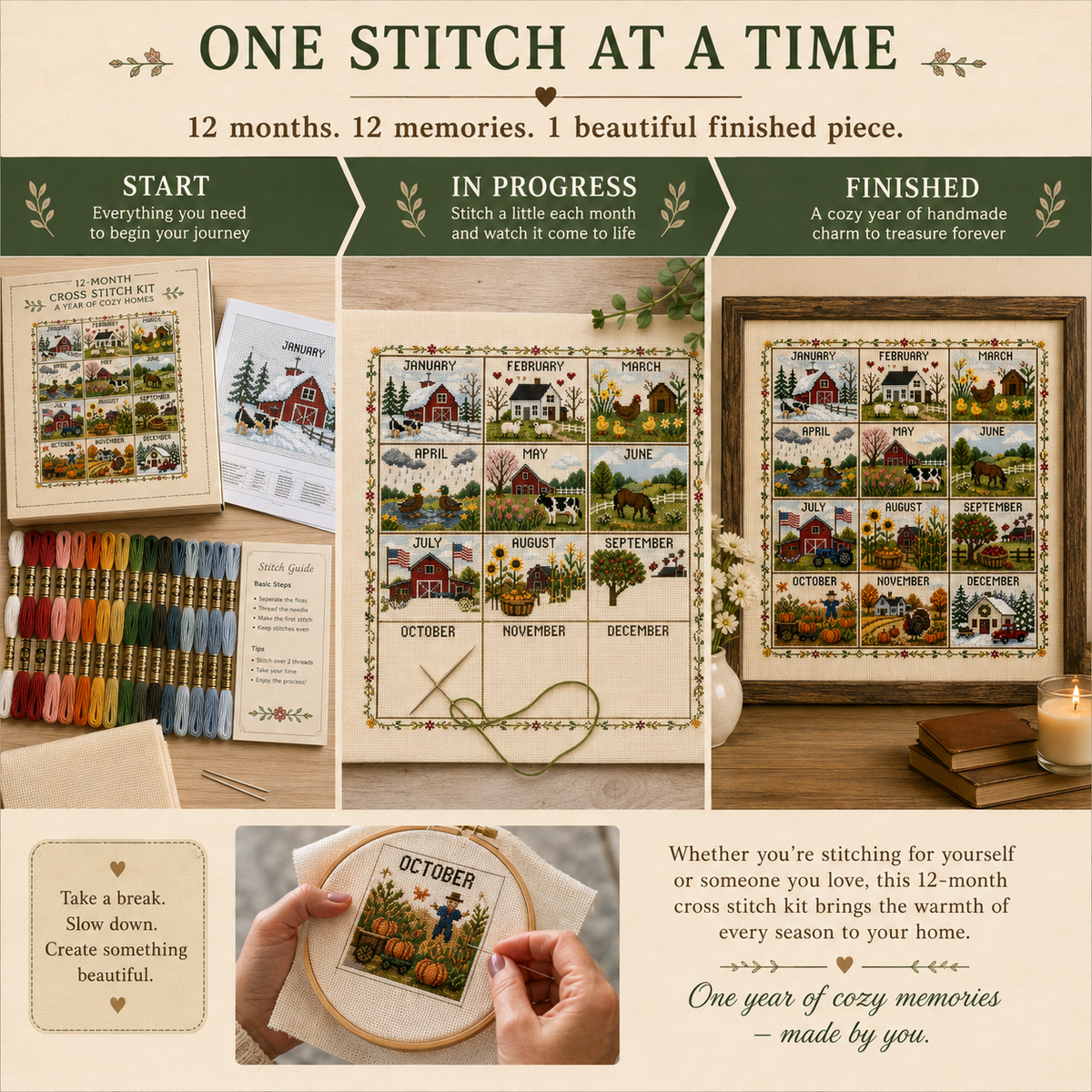 🔥 49% OFF Today | Stitch Through the Seasons – 12-Month Cross Stitch Collection 🌿🧵