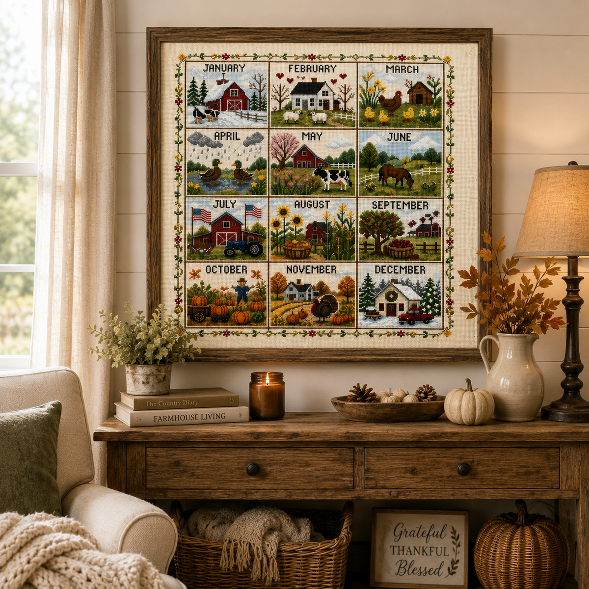 🔥 49% OFF Today | Stitch Through the Seasons – 12-Month Cross Stitch Collection 🌿🧵