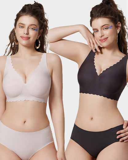 Jelly Wireless Bra with Scalloped Edge and Deep V Neckline