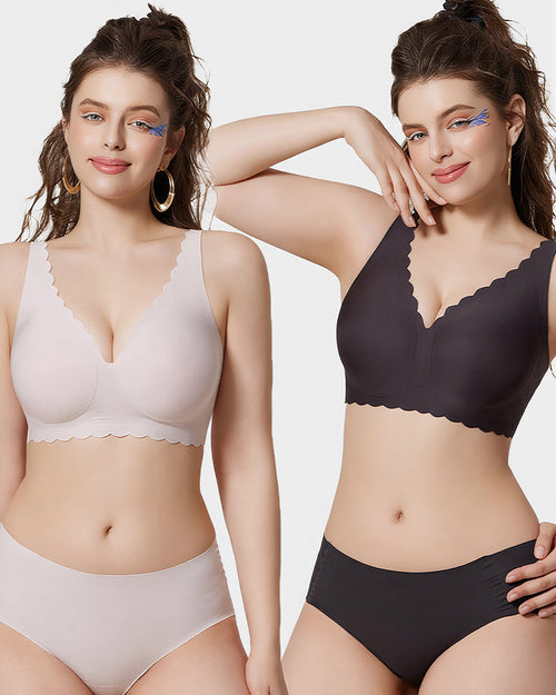 Jelly Wireless Bra with Scalloped Edge and Deep V Neckline