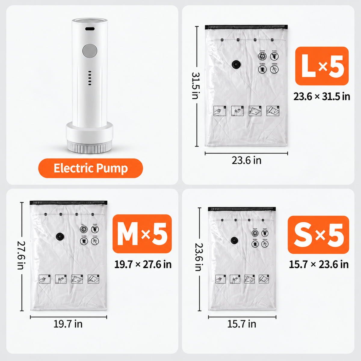 Vacuum Storage Bags with Rechargeable Electric Pump – Space Saving for Home & Travel