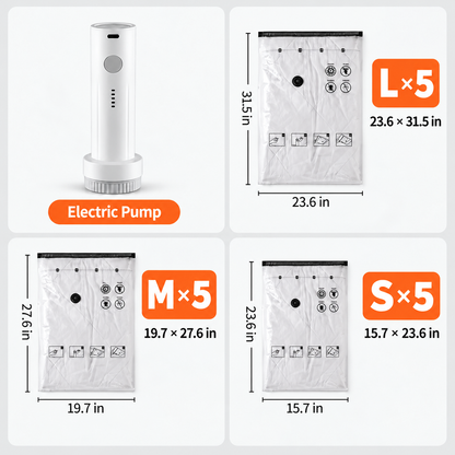 Vacuum Storage Bags with Rechargeable Electric Pump – Space Saving for Home & Travel