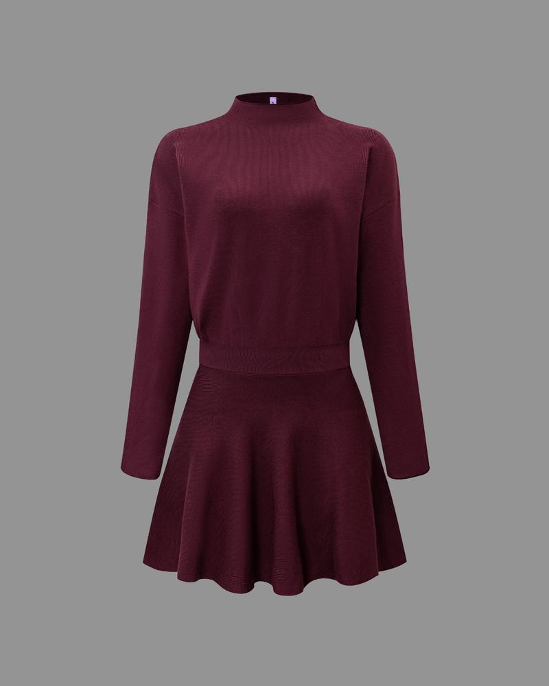 Women's semi-collared long-sleeved knitted loose-fitting one-piece sweater dress