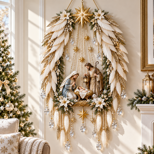 👼✝️ Heavenly Angel Wings Nativity Light✨ – Lighted Christmas Wall Decor