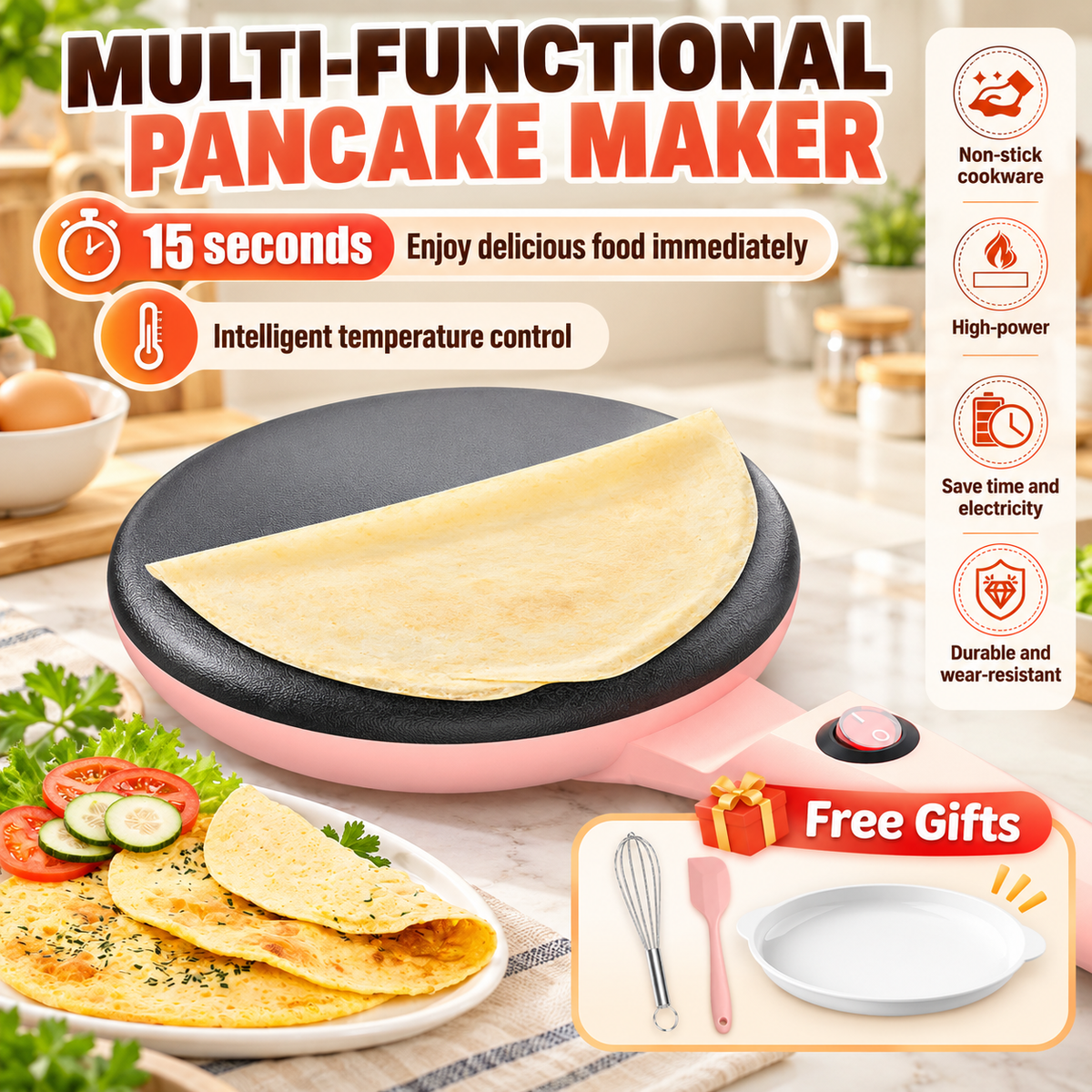 Portable 8-Inch Electric Crepe Maker – Quick Heat & Nonstick