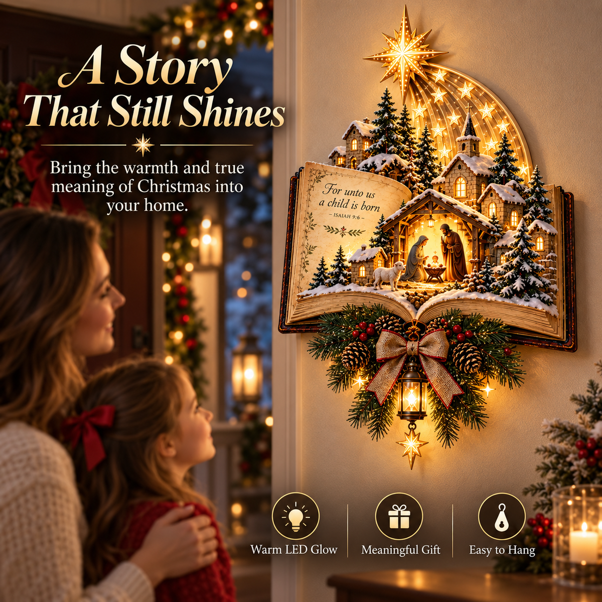 ✨Last Day 49% OFF✨✝️ A Story That Still Shines – Lighted Nativity Christmas Wall Decor✨🎄