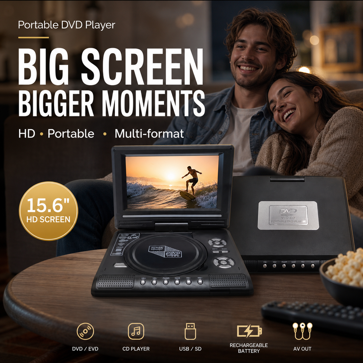 🔥50% OFF📺Portable DVD/EVD Player – 7.8" Rechargeable Screen, Compatible with DVD/CD/USB/SD for Home & Travel