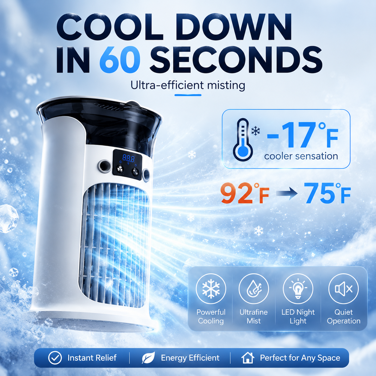 ⏰Last day Promotion 🔥3-in-1 Portable Air Cooler ❄️ Portable Mist Air Cooler with LED Night Light