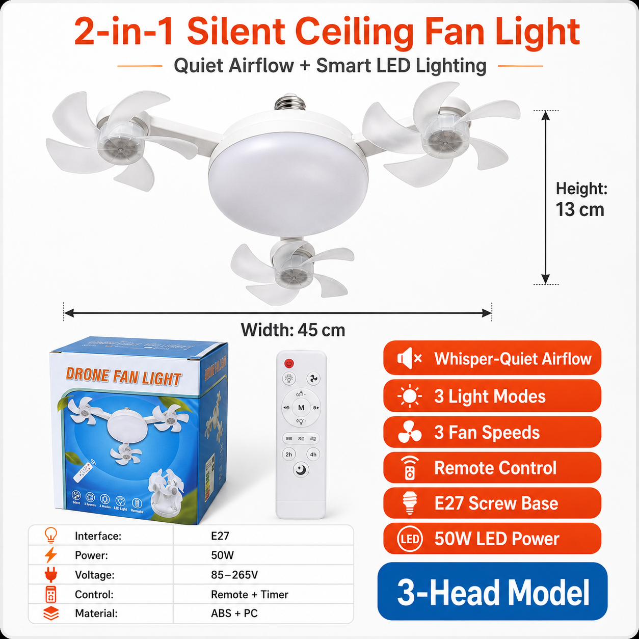 ❄️Stay Cool & Bright💡 2-in-1 Ceiling Fan Light 🏠Perfect for Bedrooms, Kitchens & Garages