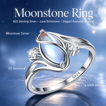 🎁💍925 Sterling Silver Rainbow Moonstone Ring