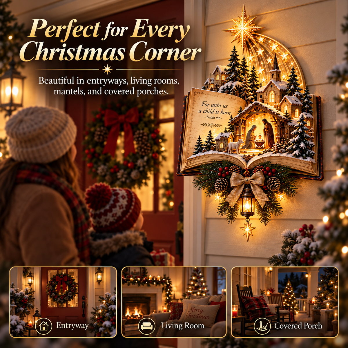 ✨Last Day 49% OFF✨✝️ A Story That Still Shines – Lighted Nativity Christmas Wall Decor✨🎄