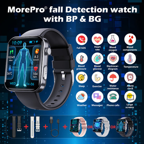 Best Upgrade PulseMax Fall Detection Watch With Blood Glucose+Blood Pressure Monitoring+Calls 2026
