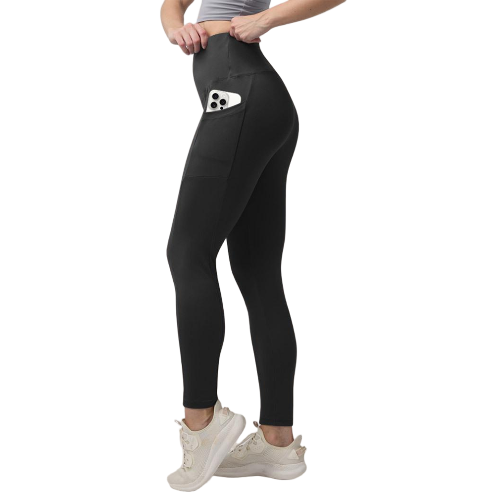 High Waisted Warm Wool Lined Tight Pants With Pockets