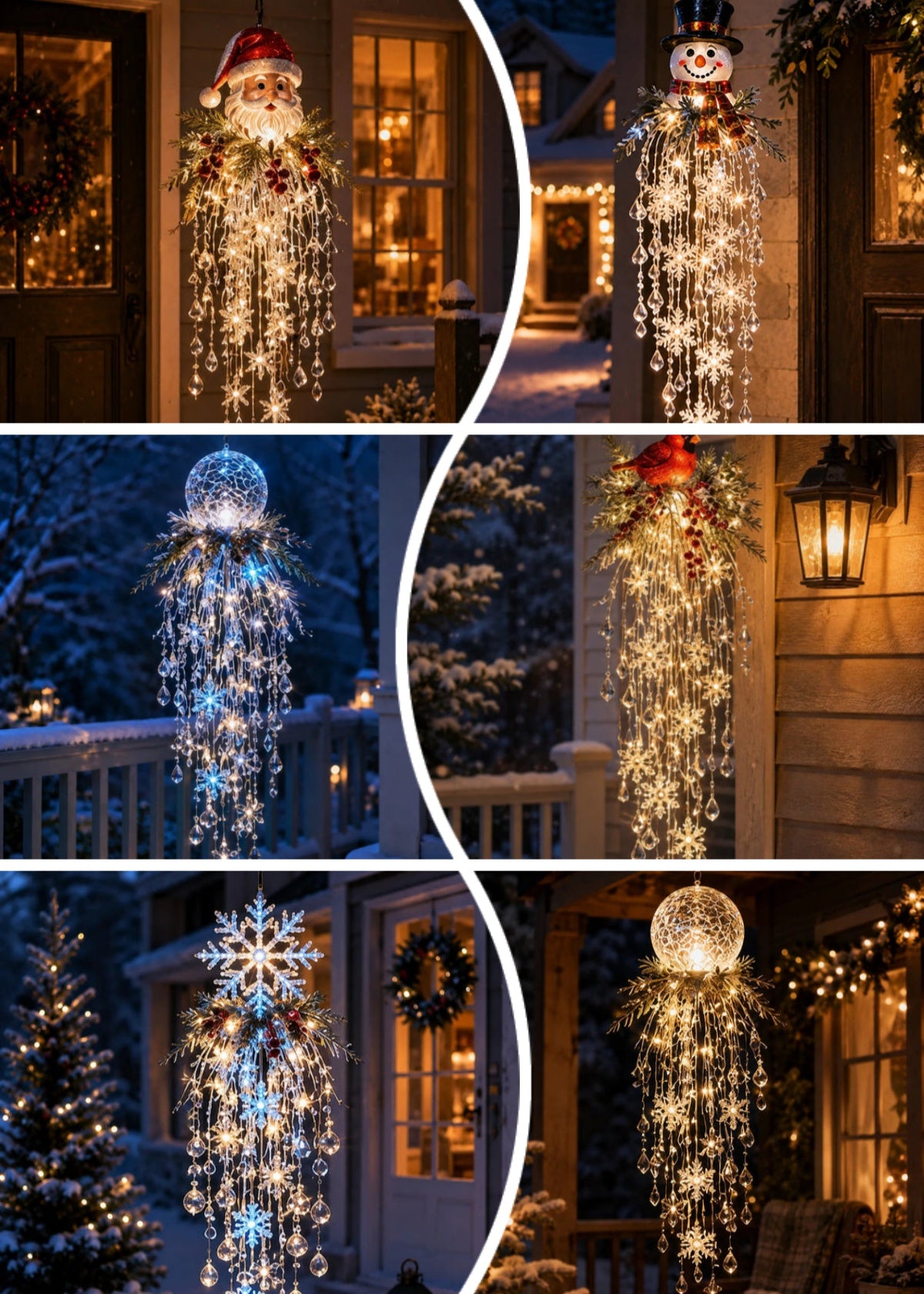 Crystal Cascade Christmas Light – Hanging Snowflake & Crystal LED Porch Décor ✨❄️