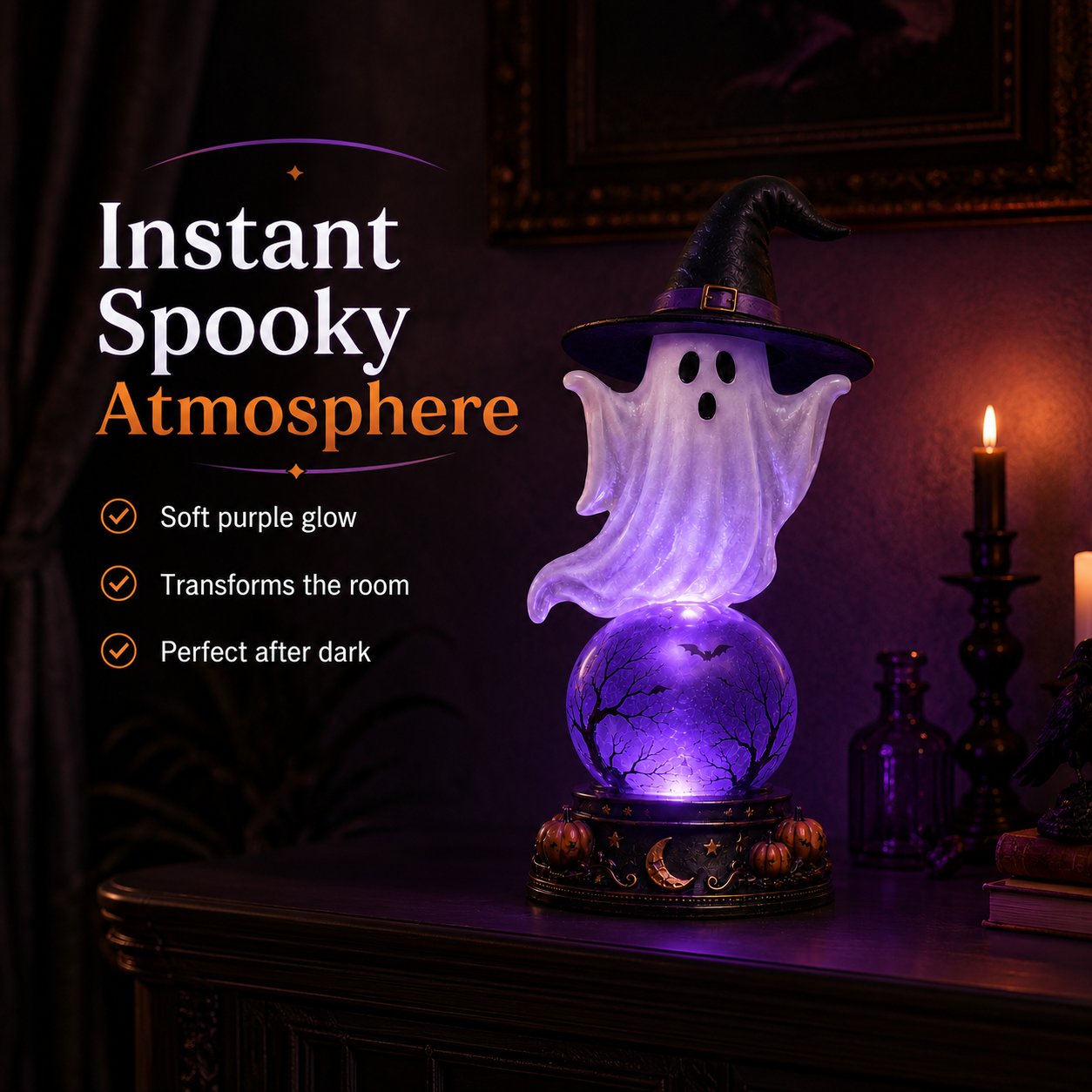 🔥 52% OFF – Halloween Raven Crystal Ball Light Decor 🎃👻