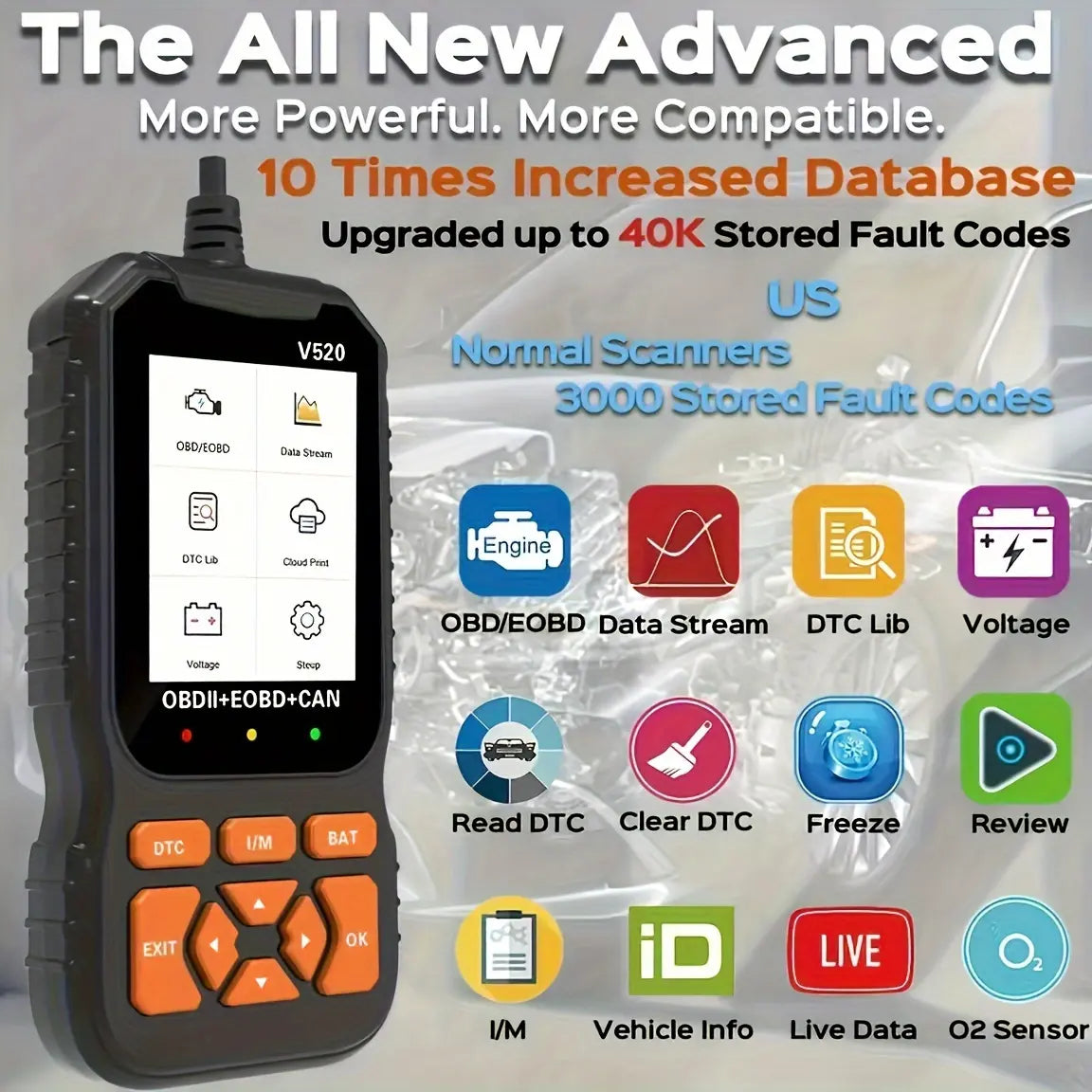 V520 OBD2 Car Diagnostic Scanner with Live Data