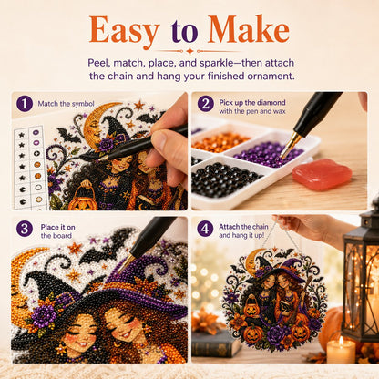 🧙‍♀️Last Day Promotion🎃DIY Halloween Witch Friendship Diamond Art Window Suncatcher