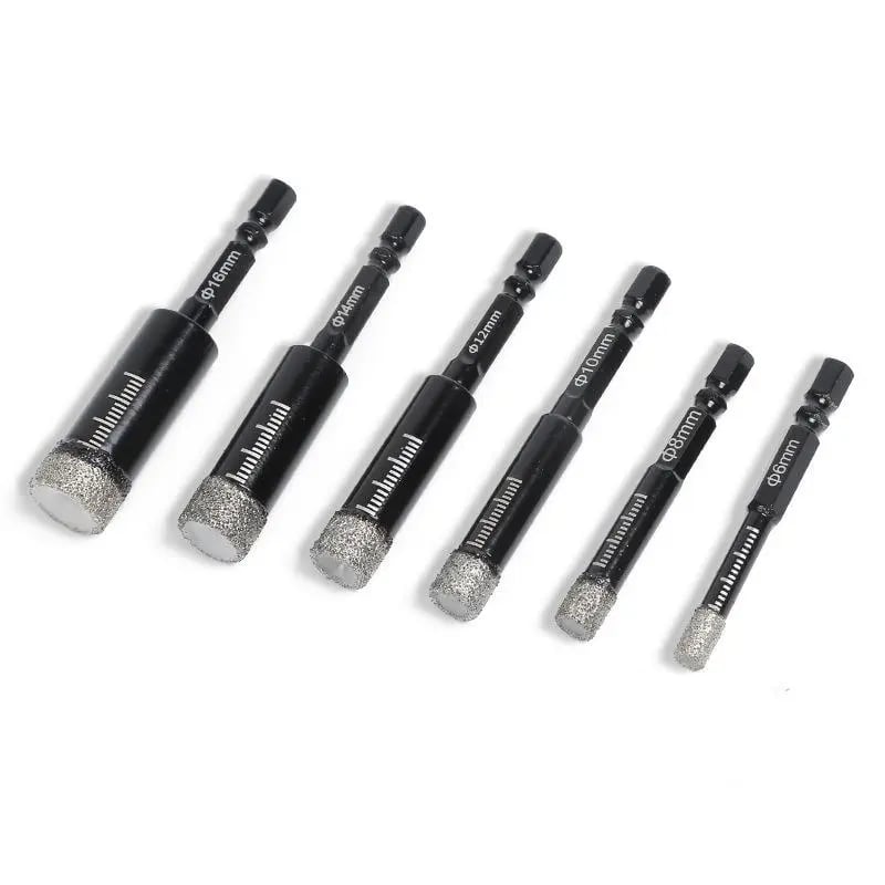 🔥55% OFF | 6Pcs Dry Diamond Drill Bit Set 🛠 Hex Shank Brazed Hole Saw for Tile, Glass & Granite