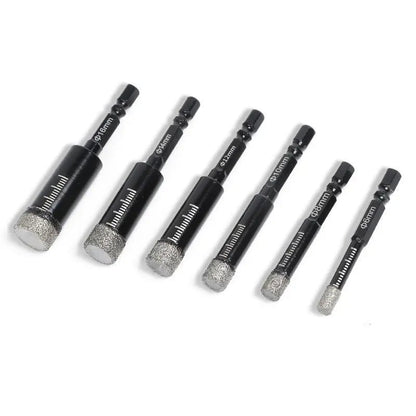 🔥55% OFF | 6Pcs Dry Diamond Drill Bit Set 🛠 Hex Shank Brazed Hole Saw for Tile, Glass & Granite