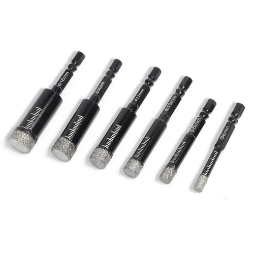 🔥55% OFF | 6Pcs Dry Diamond Drill Bit Set 🛠 Hex Shank Brazed Hole Saw for Tile, Glass & Granite