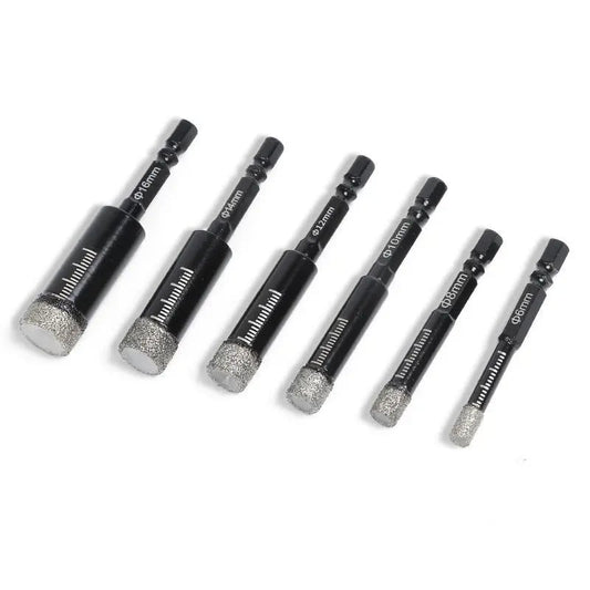 🔥55% OFF | 6Pcs Dry Diamond Drill Bit Set 🛠 Hex Shank Brazed Hole Saw for Tile, Glass & Granite