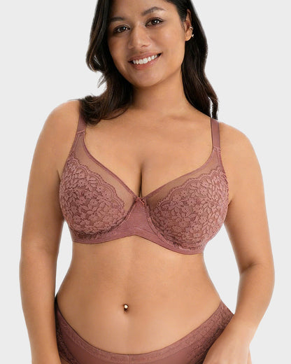 Unlined Floral Lace Minimizer Bra Comfort Fit Full Coverage2