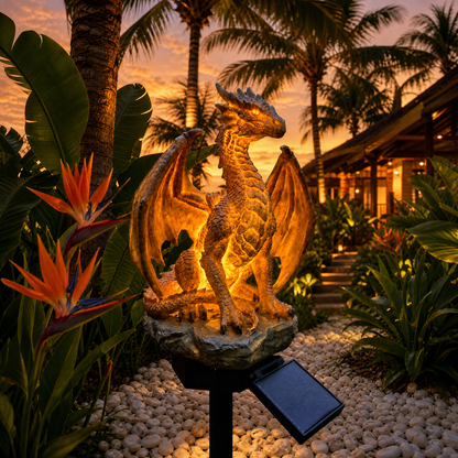 🐉 Glowing Solar Dragon Garden Statue – Golden Ember Light
